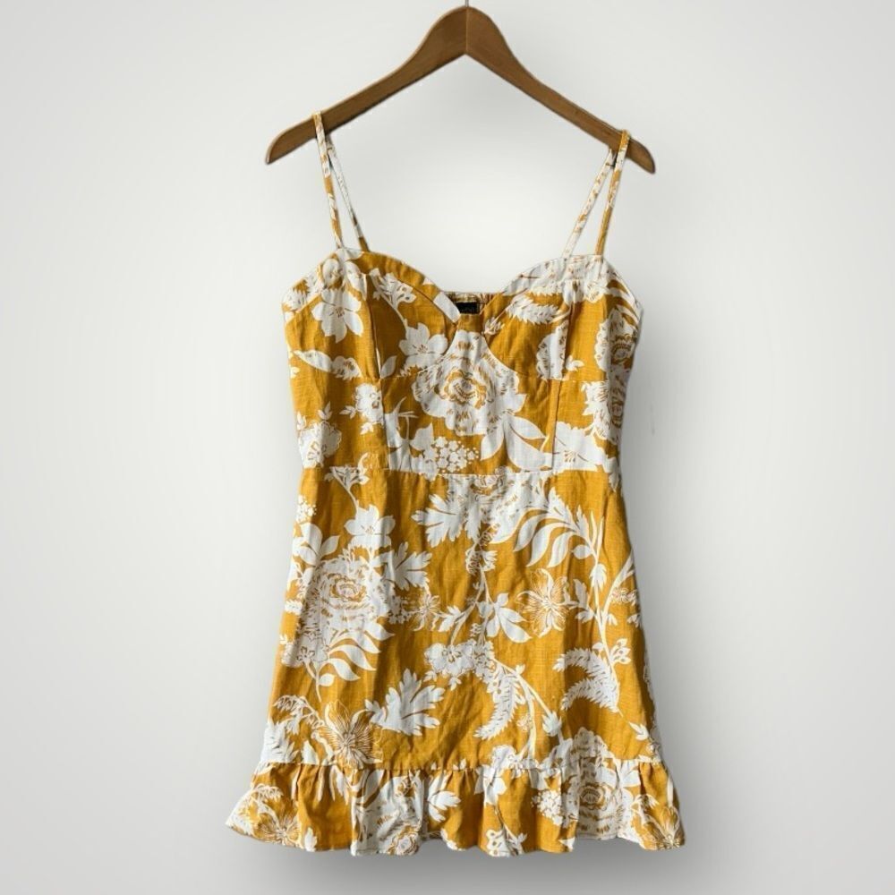 wild fable Mustard Yellow & White Floral Spaghetti-Strap Mini Dress